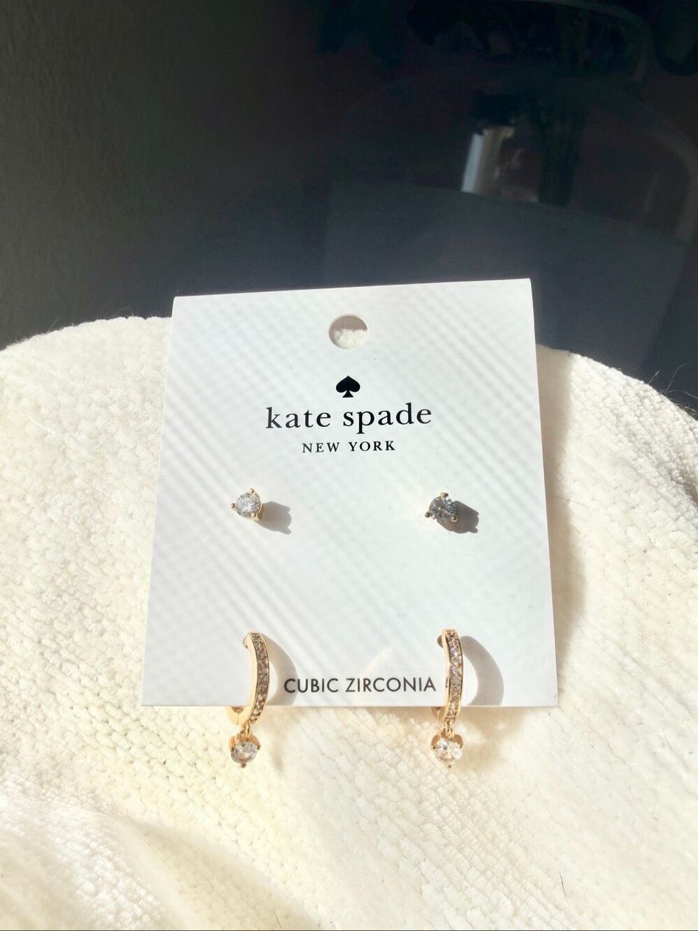 Kate Spade Treasure Trove CZ Stud & Huggie Hoop Earring Set Gold